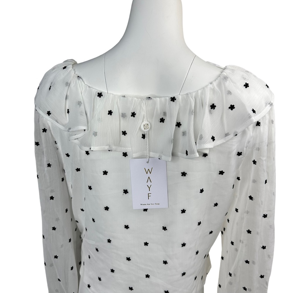 NWT WAYF Liz Ruched Ruffle Neck White Blouse Small S - Picture 5 of 9